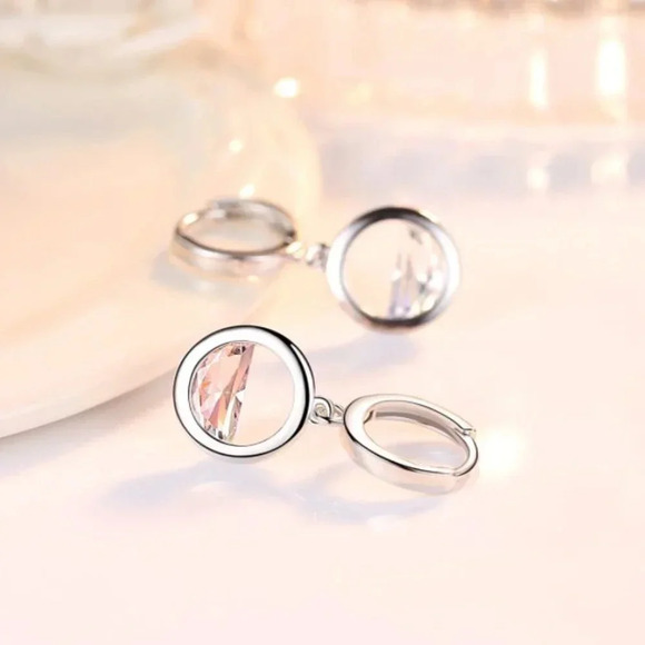 925 Sterling Silver Crystal Hoop Earrings - Picture 4 of 5